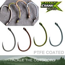 Katana Krank Camo Barbless Crank Carp Fishing Hooks Wide Gape PTFE Coated New UK