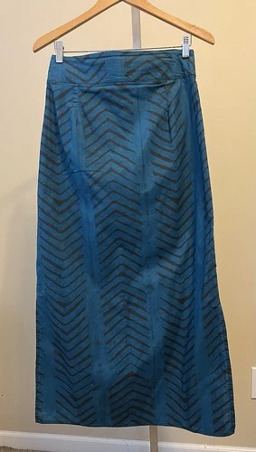Global Mamas Blue Batik Long Skirt Size Medium Side Slits