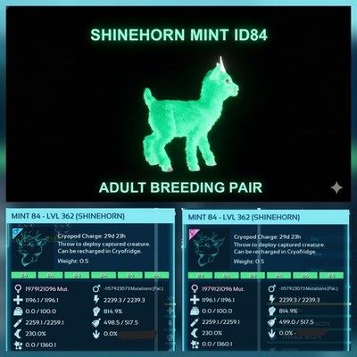SHINEHORN ADULT BREEDING PAIR LEVEL 362 ARK ASCENDED PVE PC/XBOX/PS5/ABERRATION 