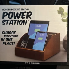 High-quality wooden Clutter-free power/docking station for phones, tablets, etc.