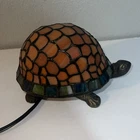 Vintage Tiffany Lamp Style Stained Glass Turtle Tortoise Light Works Metal Base