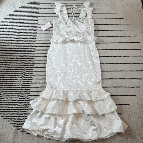 Neu mit Etikett V. Chapman violettes Midikleid mit Rüschen Stufen elfenbeinfarben Braut Hochzeit Größe 12 - Bild 6 von 16