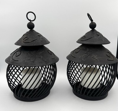 Portfolio Outdoor Table Lamps Black Metal Dragonfly Candle Lanterns Set 2