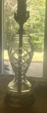 VTG Hollywood Regency Crystal Urn 4.5” Brass Base Table Lamp 11”Bottom Socket