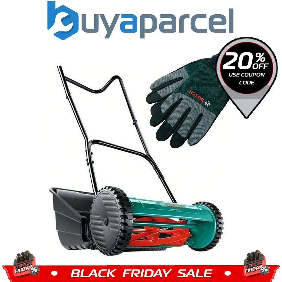 Bosch AHM 38G Manual Hand Push Garden Lawn Mower Grass Cutter AHM38G & Gloves