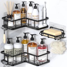 Rustproof Corner Shower Caddy Adhesive Organizer With Soap Holder 3 Pack Black