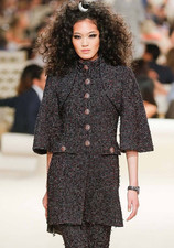 CHANEL RUNWAY 15C BLACK MULTICOLOR TWEED JACKET DRESS COAT GRIPOIX CC Logo FR 36