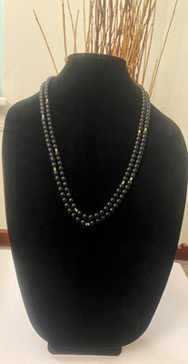 Monet Black Beaded Strand Layered Necklace Signed 54  vintage