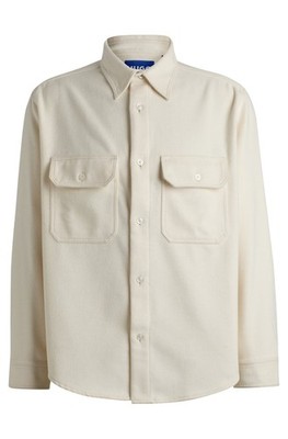 HUGO BOSS Ebolt Open White Shirt Oversized Classic Fit Wool Brushed Flannel L