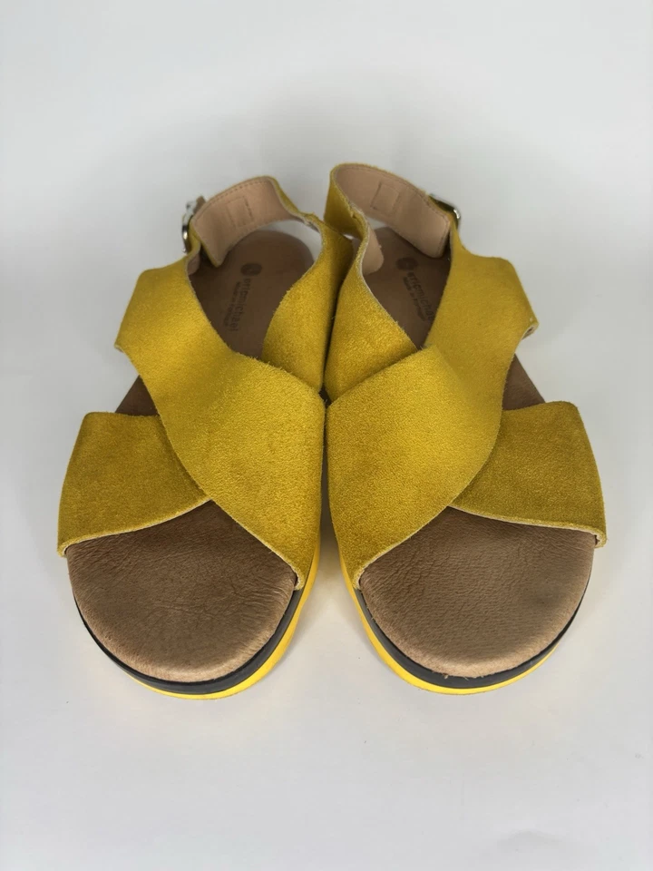 Eric Michael Sandals Sling Back Women Size 37 US 6 Yellow Suede Buckle  - Image 2 of 4