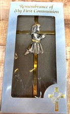 Praying Girl Silver  Gold Baptism Or First Communion 7  Tall Cross