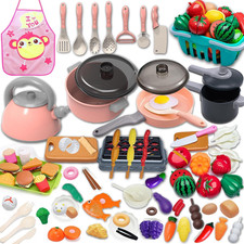 Kids Kitchen Toy Accessories Kitchen Playset Pretend Cooking Play Pots Pans