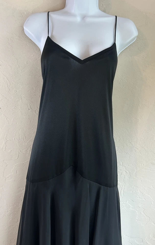 Vintage 90s Lillie Rubin Black Asymmetrical Maxi Slip Dress 14 Goth Grunge Union - Image 2 of 4