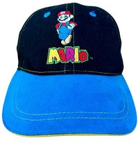 Vintage 90s Super Mario Nintendo Game Boy Strap Hat Blue Video Game Promo Rare