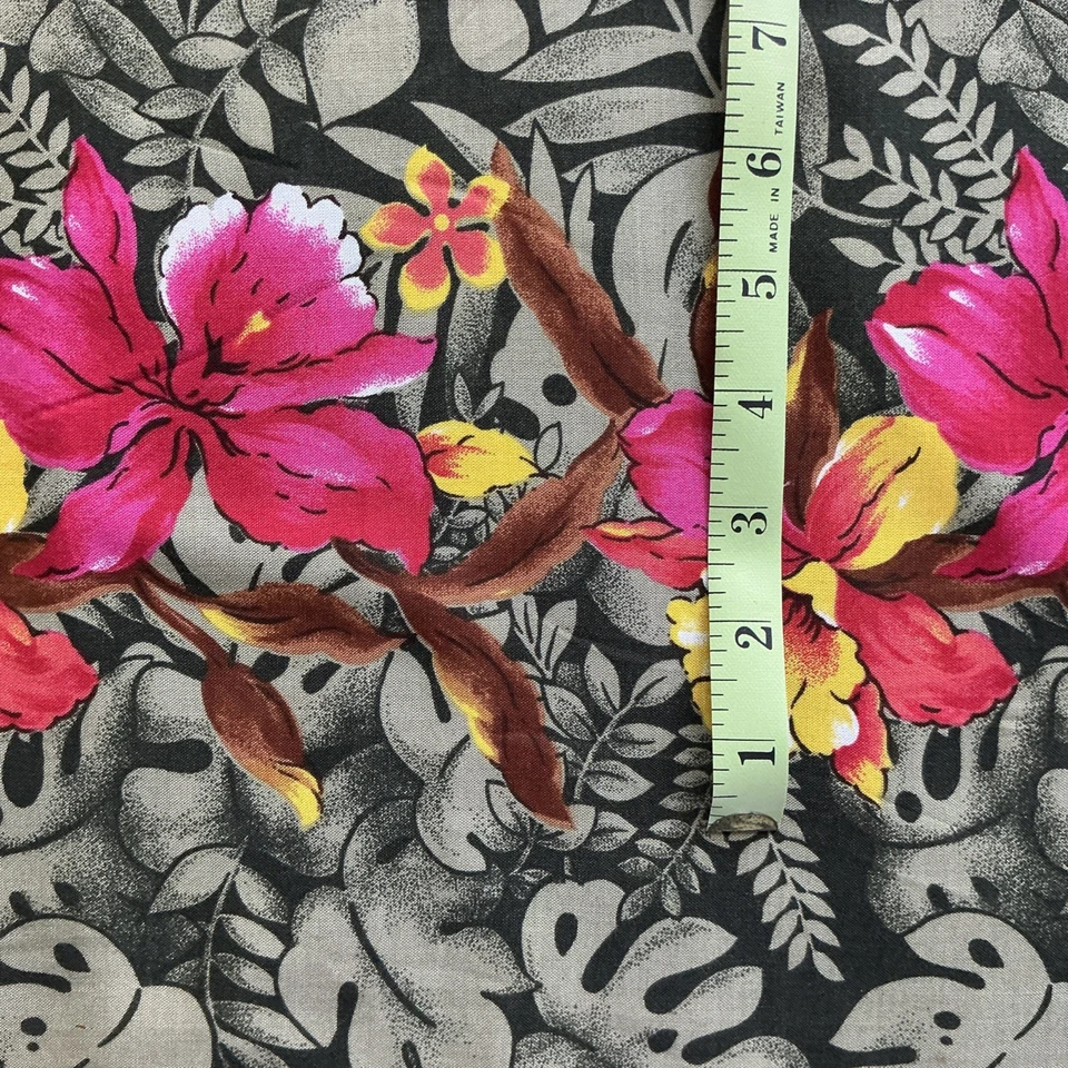 "Tela de borde hawiiano de colección de 3 yardas x 57"" de ancho orquídeas rosadas y amarillas sobre hojas verdes" Foto 4 de 4