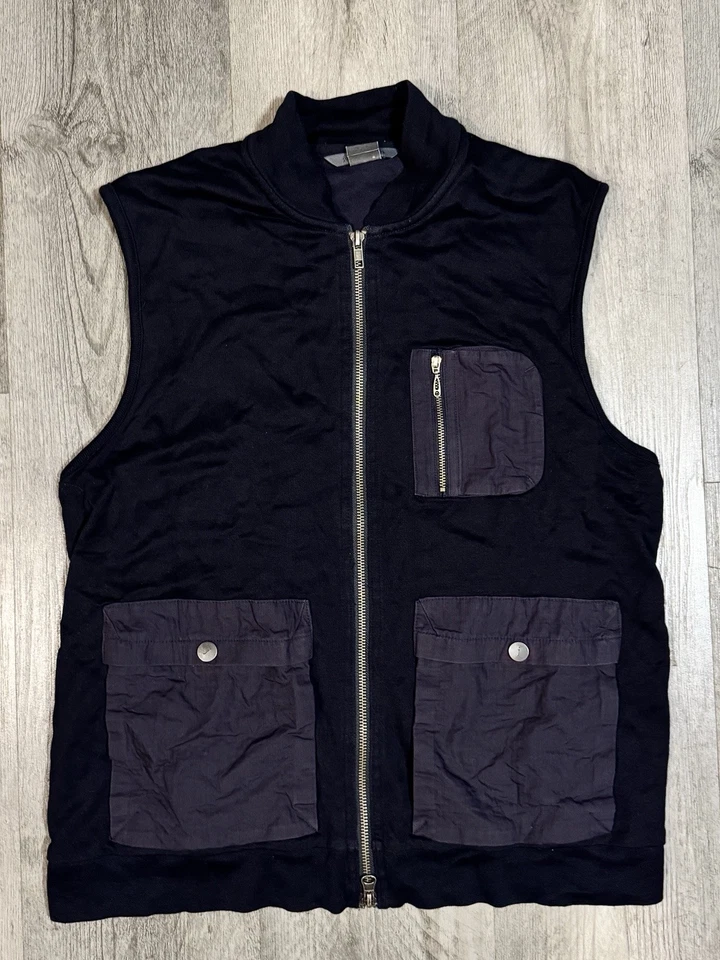 Chaleco utilitario John Varvatos para hombre azul marino bolsillos cremallera completa Foto 2 de 4