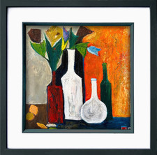 ORIGINAL VOM KÜNSTLER GERAHMTES ÖLGEMÄLDE NEU 43cm Blumen Obst STILLLEBEN KUNST