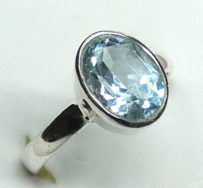  Ring 925 Silber mit ca. 7 x 9 mm, fac.   Aqua Blautopas Gr. 52 - 60 NEU  