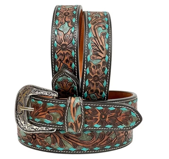 CINTURÓN DE CUERO OCCIDENTAL DE 1,5" ANCHO VAQUERO RODEO INFORMAL CINTURÓN DE CUERO FLORAL EN RELIEVE