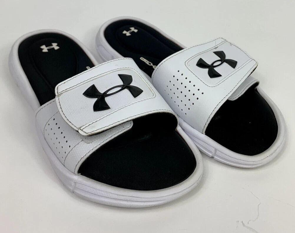 Under Armour Kids White Black Ignite V SL Sandals Slides Size 4Y Cushioned Gel