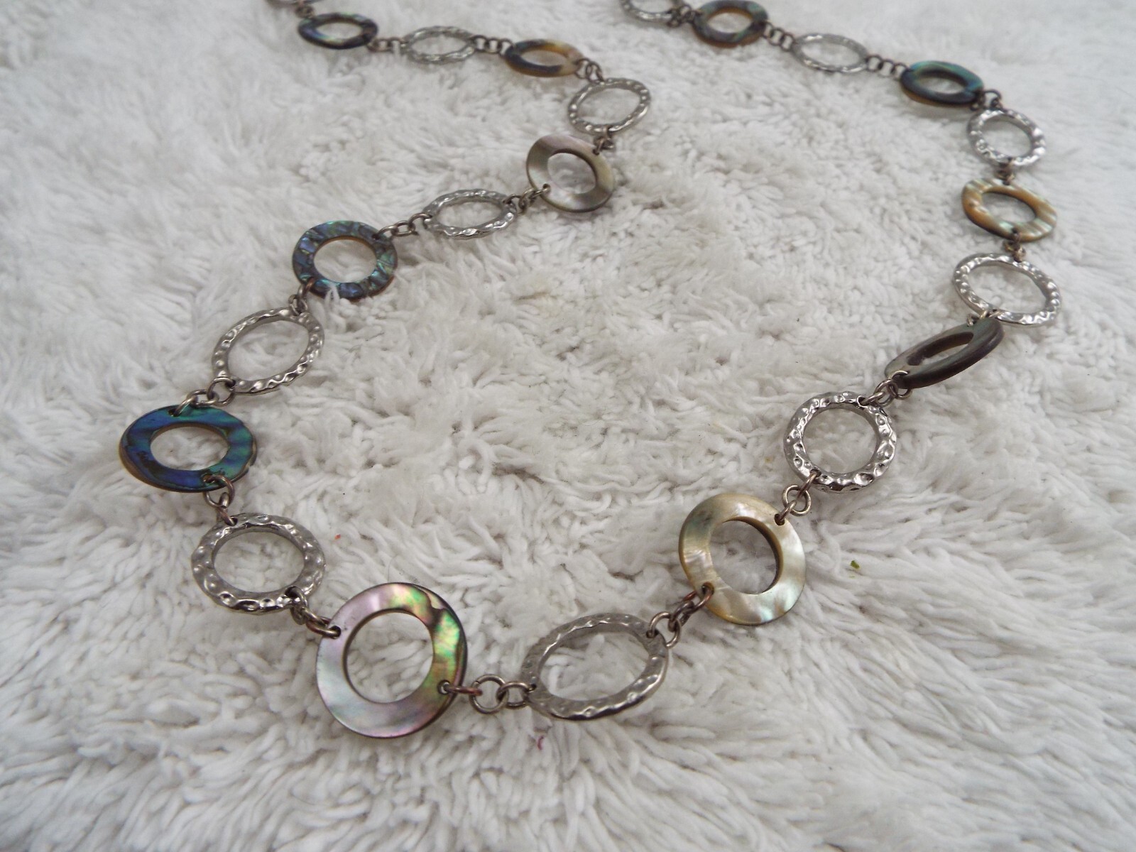 Silvertone Shell Ring Necklace (J23) - image 1