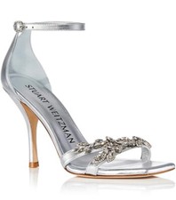 Stuart Weitzman Nudist Vow 100mm Crystal Embellished Sandals Silver Size 9