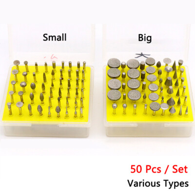 50 Pcs/Set Diamond Grinding Head Burr Bits Shank 3mm For Dremel Rotary ...