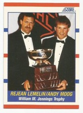 ANDY MOOG REJEAN LEMELIN 1990-91 SCORE AW JENNINGS TROPHY CARD NM-MT CONDITION