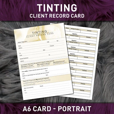 Tinting Client Record Card Hair Treatment Consultation Salon A6 / 50 Pack
