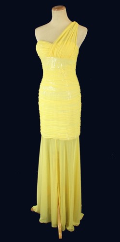 NWT Hailey Logan $145 Yellow Prom Formal Cruise 1 Shoulder Long Dress Size 7 - Picture 4 of 12