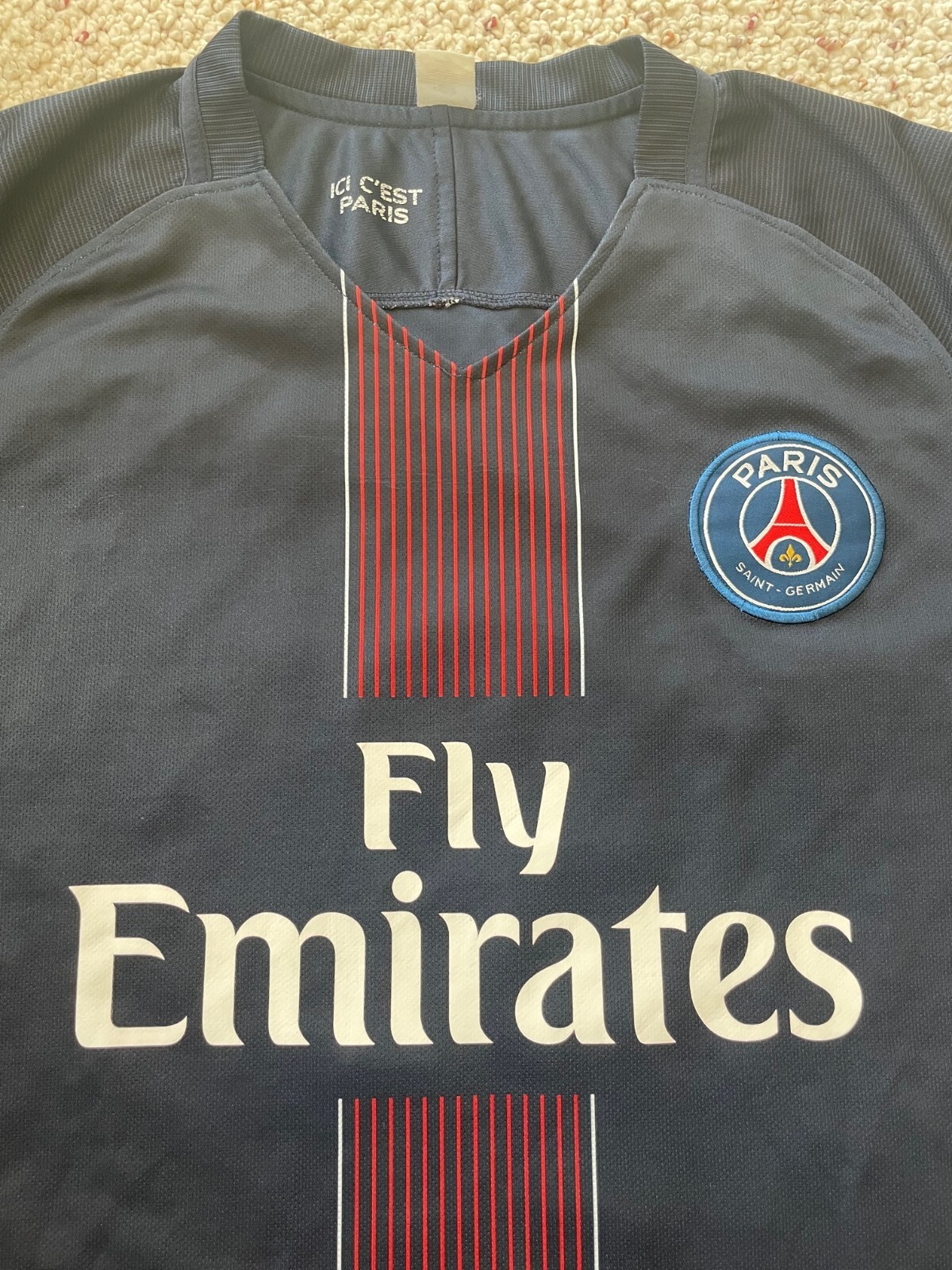 Vintage PARIS Saint-Germain FC futbol soccer JERSEY Blue Men L ICI C'est PARIS