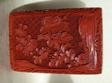Alte China Rot LackDose Schmuckdose Geschnitzt Floral Messing Emailliert ca 1900