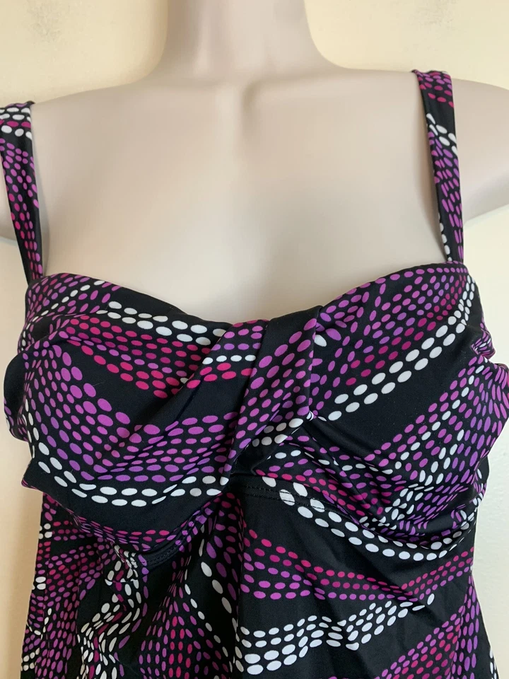 Sonoma Tankini Top Talla 10 Negro Púrpura Rosa Blanco Lunares Traje de Baño Foto 2 de 4