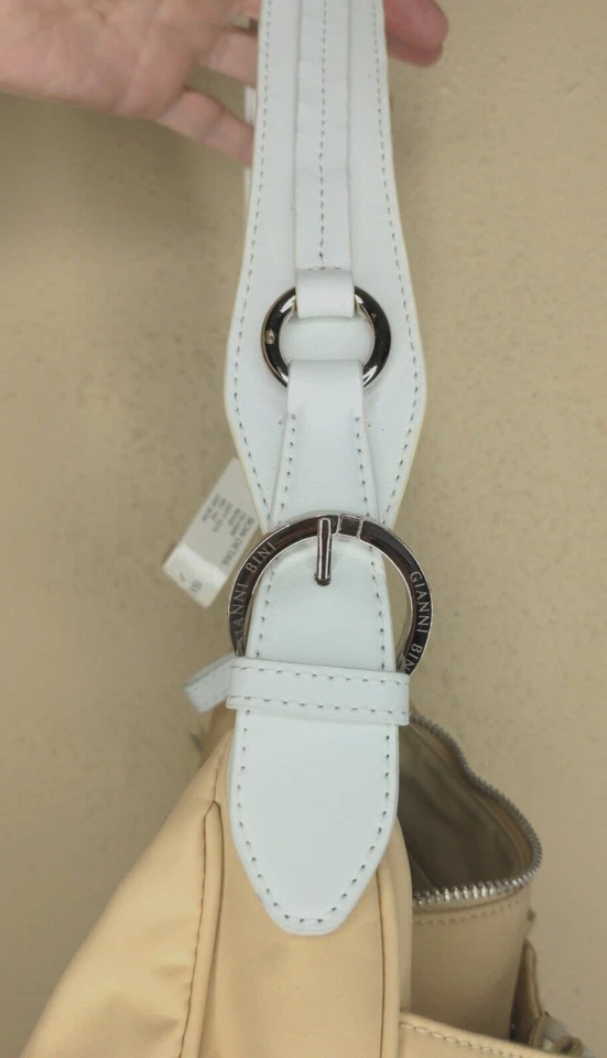 Nuevo de Lote Antiguo Gianni Bini Beige Blanco Lazo Bolsillos Bolso de Hombro Cartera Bolso Foto 3 de 4