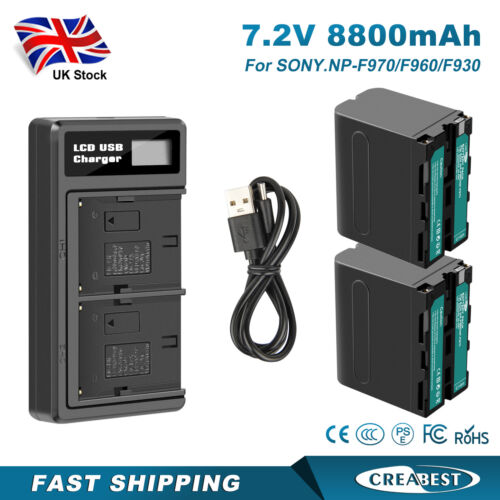 2Pcs 7.2V 8.8Ah Battery+Charger For Sony NP-F970 NP-F960 NP-F550 NPF970 NP-F990 - Picture 1 of 12