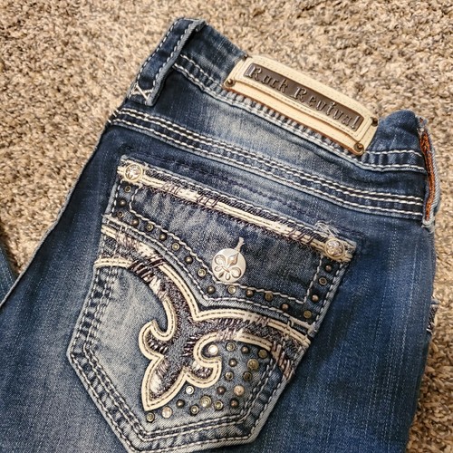 Rock Revival Andrea Easy Straight Distressed Jeans 30 - Picture 2 of 5