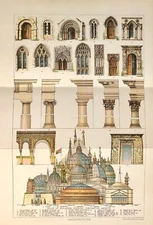 1891 Antique lithograph Architecture,  Cathedrals, Mosque