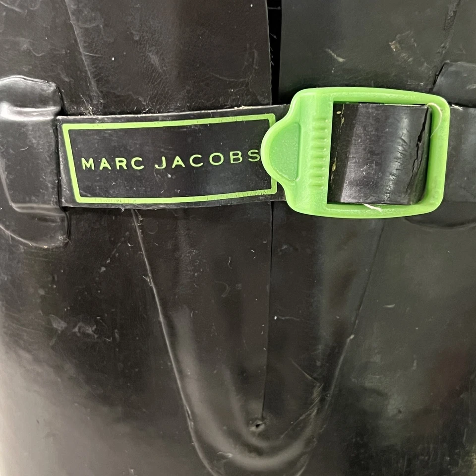 Marc Jacobs Botas Mujer 39/9 Negro Verde Wellington Lluvia Goma Alto Pull On Foto 2 de 4