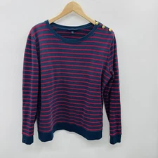 Lands End Womens Size Large 14-16 Striped Pullover Sweatshirt with Gold Buttons
