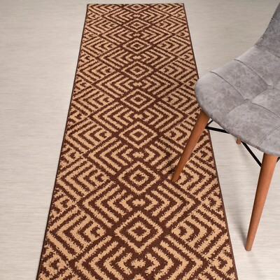 Custom Length Stair Hallway Runner Rug Non Slip Backing, Chevron Brown