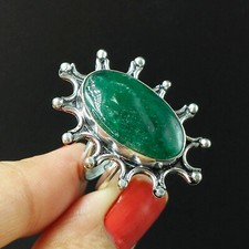 Natural Green Aventurine Oval Gemstone 925 Sterling Silver Ring Size-7.5 US