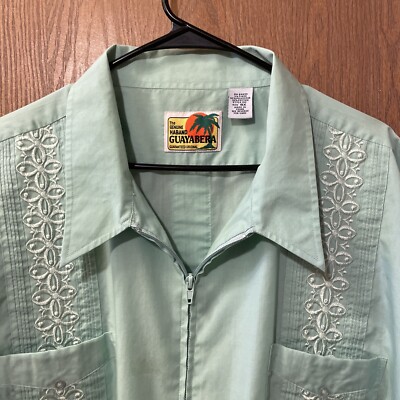 Haband Guayabera Mens Shirt Zip Up Front 4XL Mint Green 4 Pockets