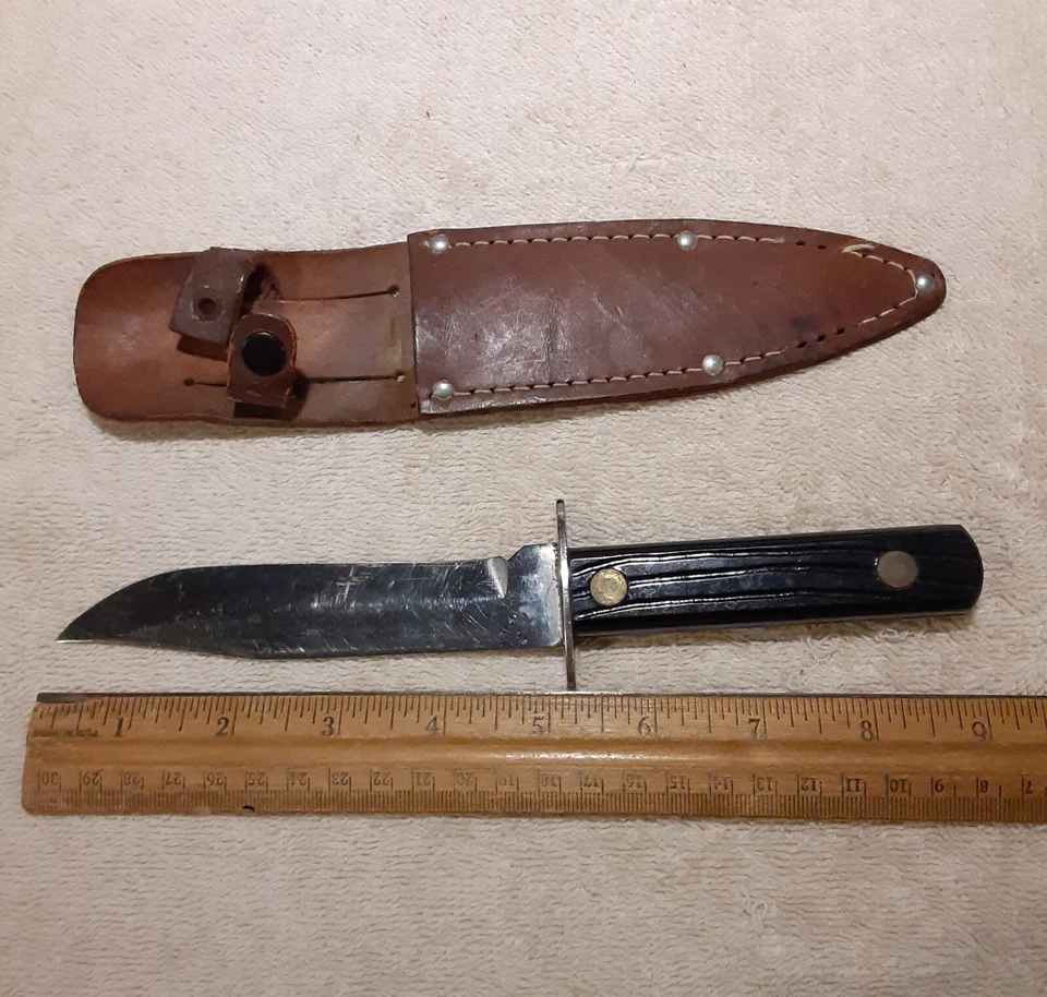 Cuchillo de caza vintage de acero al carbono templado para deportistas al aire libre con funda de cuero Foto 3 de 4