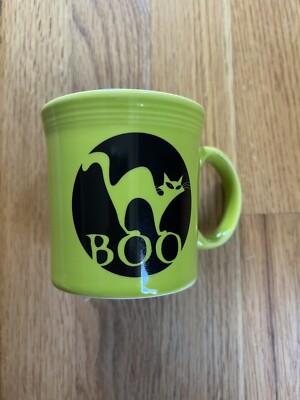 Fiesta  LEMONGRASS Bright Green Java Mug Boo Cat Halloween 1st Quality NWT