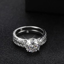 Round Cut Moissanite Half Eternity Rings Set 925 Sterling Silver Engagement Band