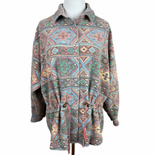 Forenza Jacket Womens Large Southwestern Aztec Fleece Button Up Drawstring Waist