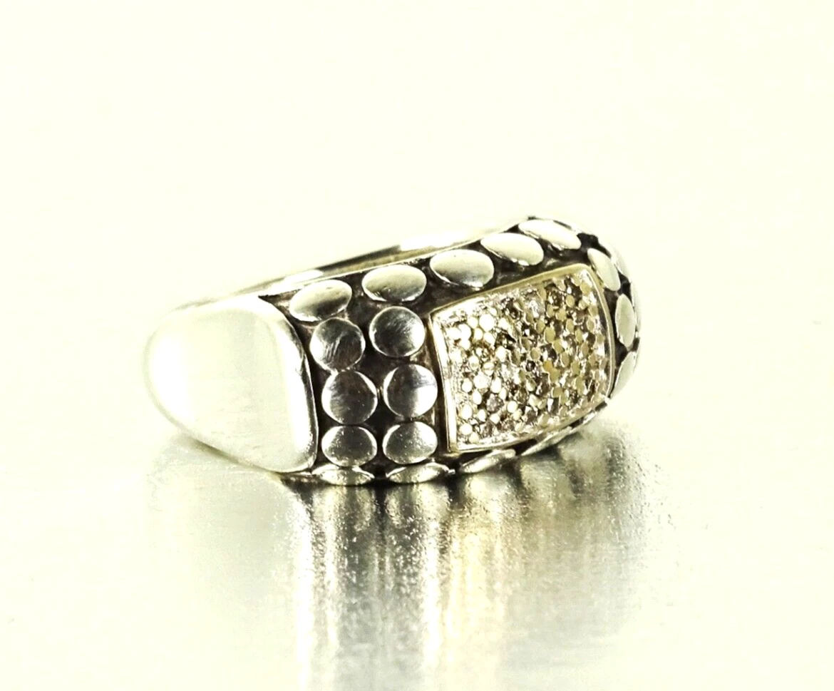 JOHN HARDY Sterling Silver 18K Gold Dot Collection with Diamonds Ring Sz 6