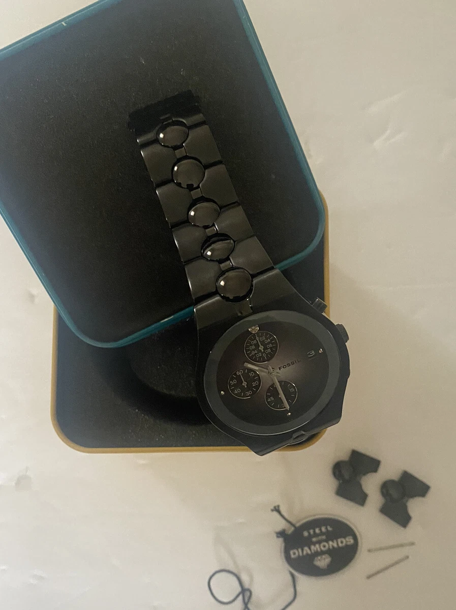 Fossil Watch Black Stainless Steel W Diamond eBay