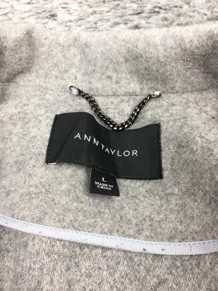 Abrigo de lana Ann Taylor para mujer talla grande gris bolsillos delanteros abiertos mezcla de lana Foto 4 de 4
