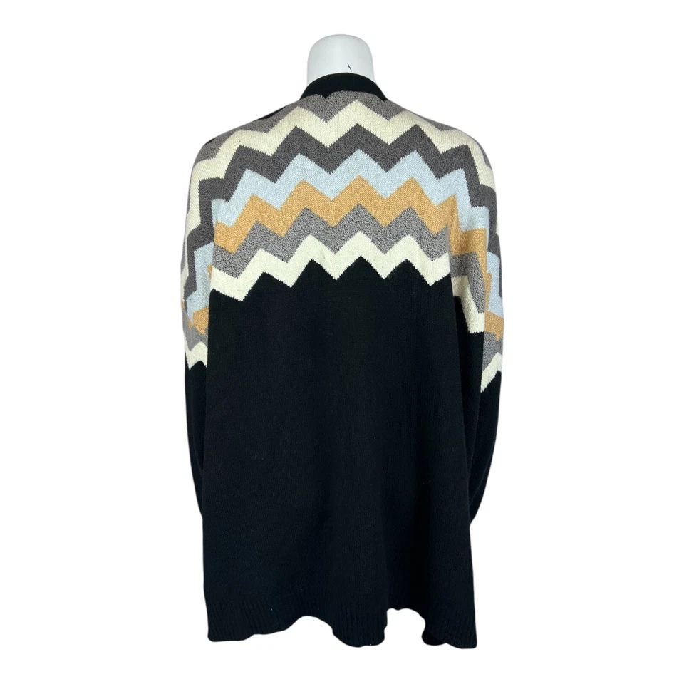 Cárdigan Denim & Co. Petite Jacquard Manga Larga Frente Abierto Negro Talla P3X Foto 2 de 2